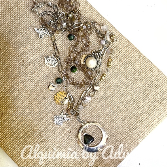 Zoisite Ruby handmade chunky layered statement multi charms necklace - Picture 4 of 14